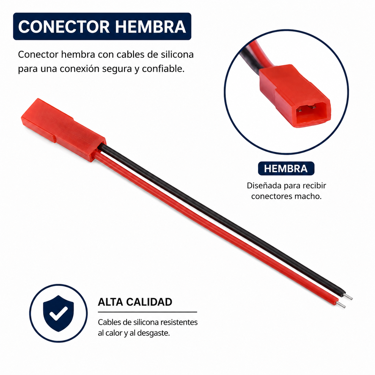 Cable Conector JST-RCY Hembra de 2 Pines en Silicona | Para Drones y Robótica