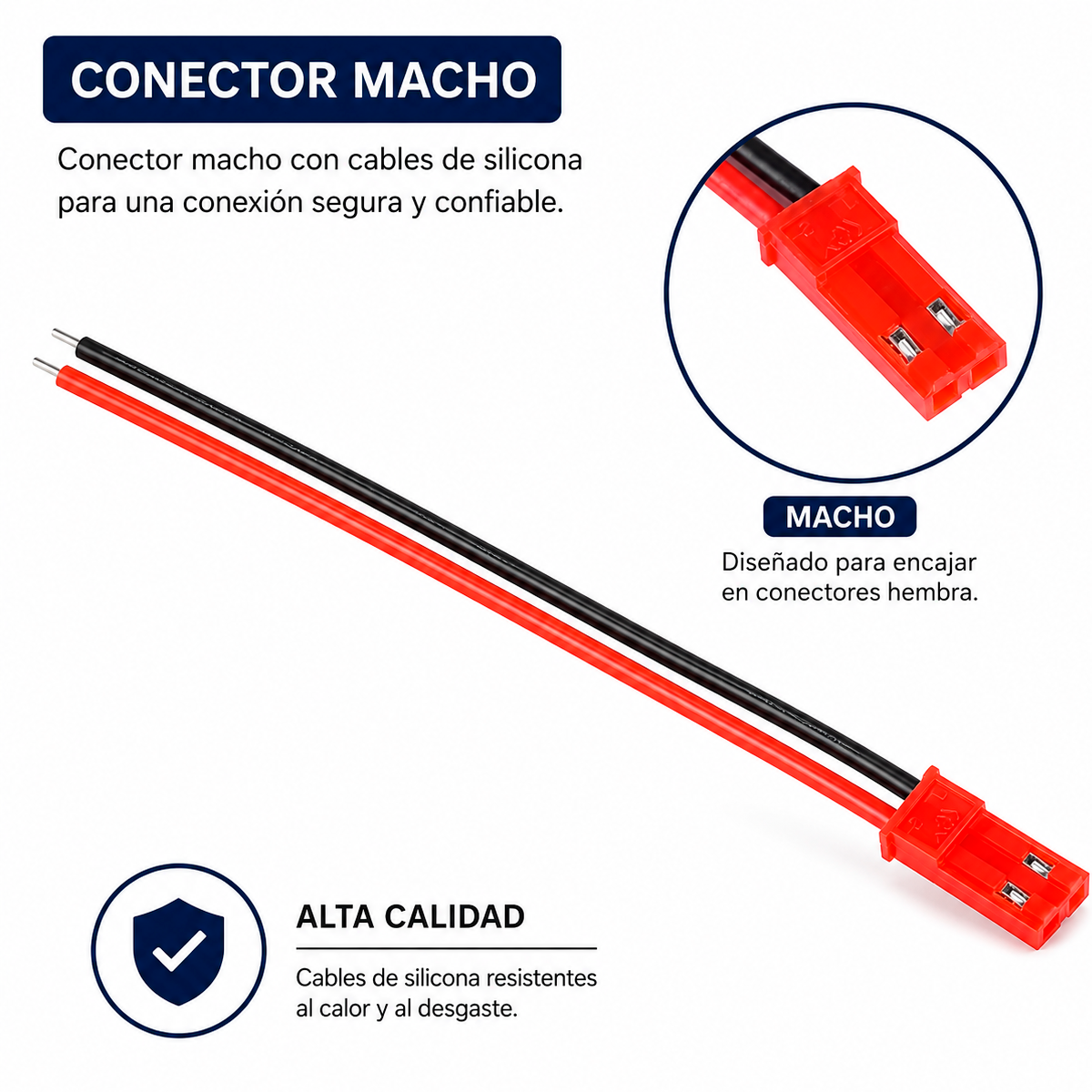 Cable Conector JST-RCY Macho de 2 Pines con Cables de 10cm | Para Baterías de Drones y RC
