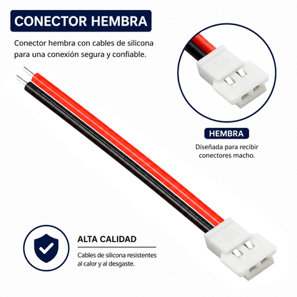 Cable Conector Molex MX 2.0 mm Hembra de 2 Pines | S103D18 | en Silicona | Para Baterías de Drones