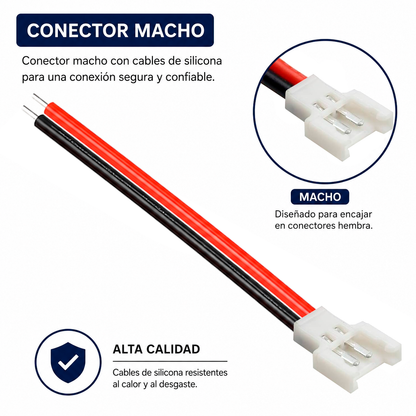 Cable Conector Molex MX 2.0 mm Macho de 2 Pines | S103D17 | en Silicona | Para Drones y Robótica