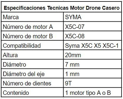 Motor Coreless 7x20mm para Drone Syma X5C X5SW | S103D12 | Con Piñón de 3mm (CW / CCW)